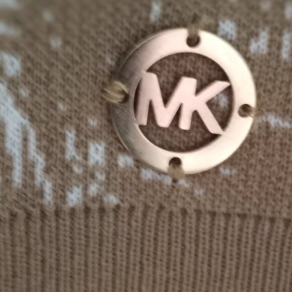 'MICHAEL KORS' Short Sleeve Scoop neck Sweater Size M Taupe/White NWT - Picture 5 of 14